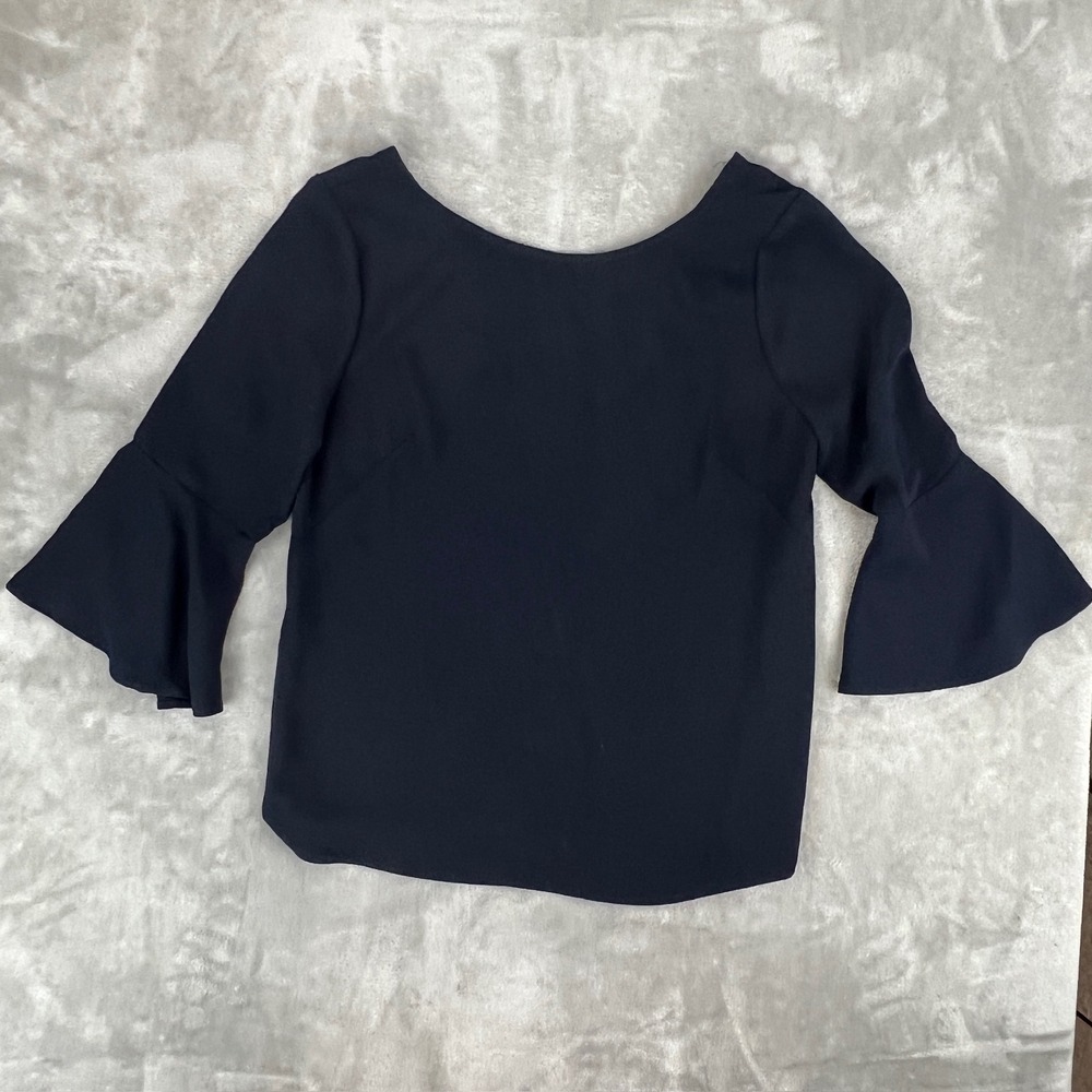 Catherine‎ Catherine Malandrino Navy Blue Bell Sleeve Blouse Scoop Neck Top M
